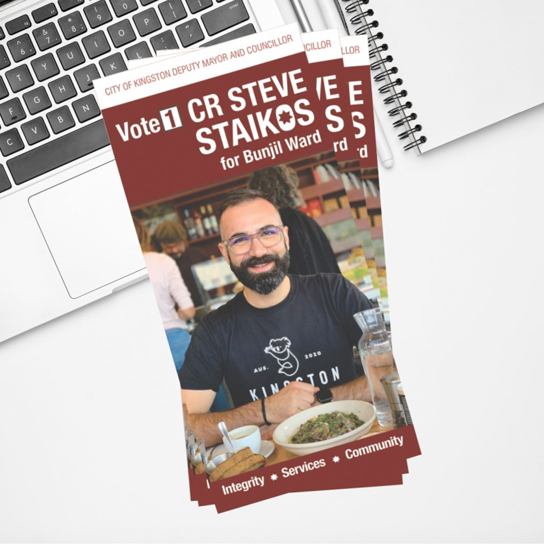 Cr. Steve Staikos How to Vote three fold Brochure designed and printed by WAWAWA Designs